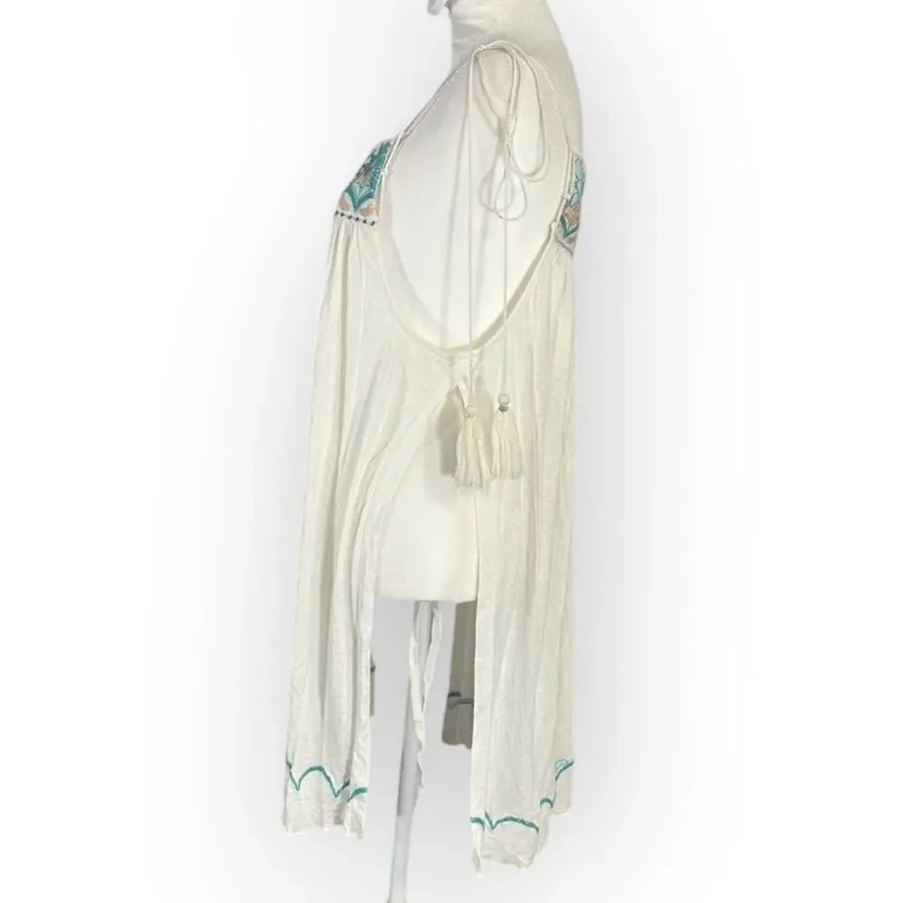 Free People Heat Wave Mini Dress Women's Small Ivory Tunic Babydoll Embroidered